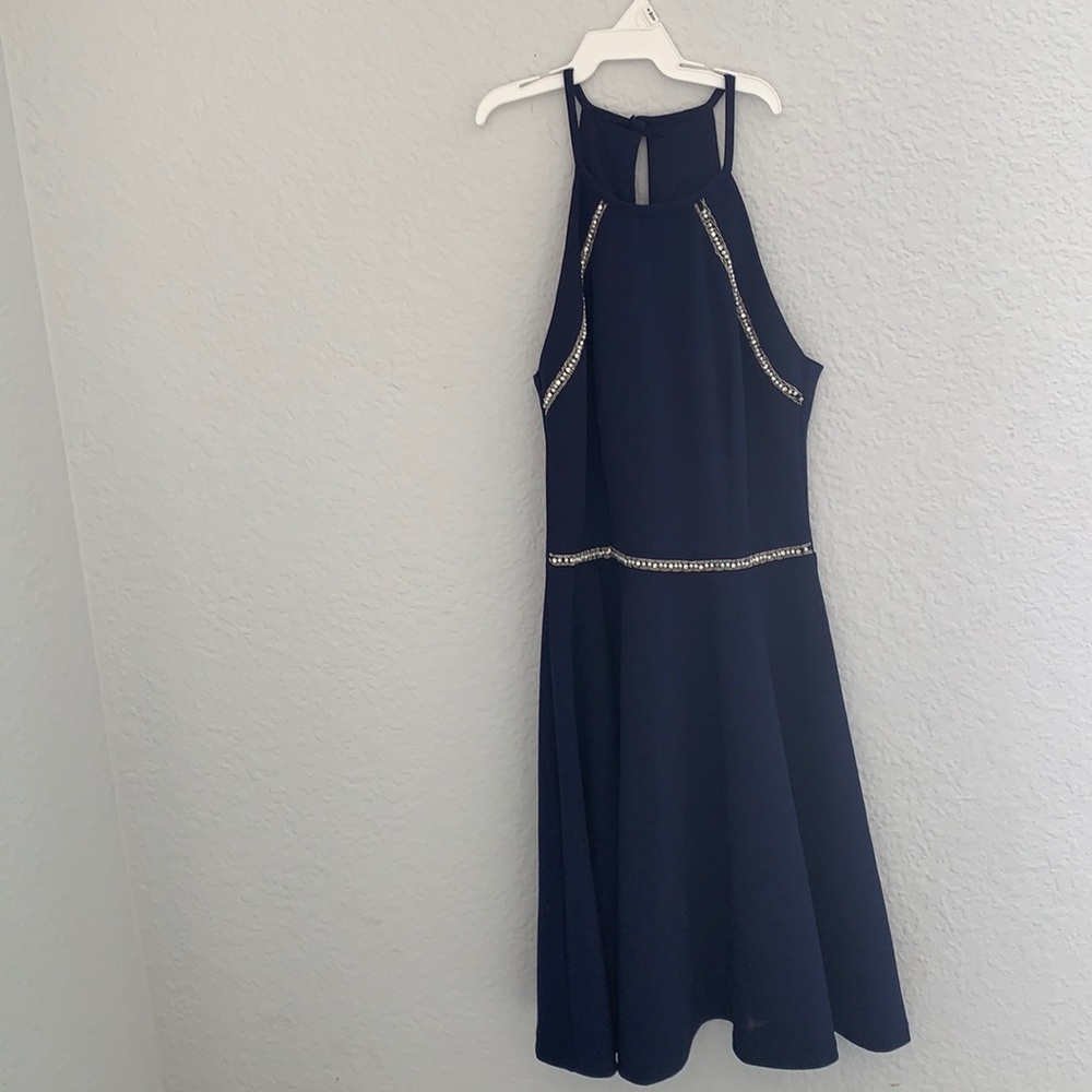 Mini dress navy beaded fashionable